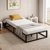 HOMCOM 12 Slats Metal Platform Bed Frame, 3ft Single Bed Frame with Storage Bag and Anti-Slip Pads, Black(m-2)