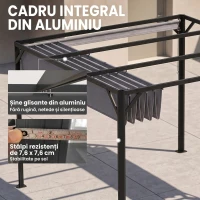 Outsunny Gazebo Pergolă Retractabilă 3x3 m cu Tendă Rulantă și Orificii de Drenaj, din Oțel și Poliester Gri Închis(m-6)