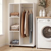 HOMCOM Kleiderschrank auf Rollen, mobile Garderobe, Garderobenschrank, Rollbarer Kleiderständer, 80 x 40 x 128 cm, Weiß(m-9)