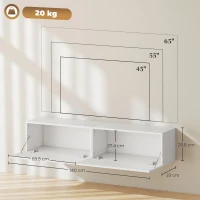 HOMCOM Dulap TV Suspendat pentru Televizoare de 45"-55"-65" cu 2 dulapuri și uși rabatabile, 140x33x29.8 cm, alb(m-3)