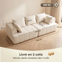 HOMCOM Canapé 3 places en chenille 248 cm, canapé salon moderne, large assise rembourrée, coussins à ressorts, beige(m-3)