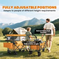 Outsunny 180L Festival Trolley on Wheels, Push & Pull Beach Cart with Removable Canopy, Wide All-Terrain Wheels, Folding Camping Trolley Cart, Adjustable Handle for Garden Fishing Shopping, Orange(m-7)