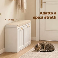 HOMCOM Panca Scarpiera con Cuscino Imbottito, 2 Cassetti Ribaltabili per 8-10 Paia di Scarpe, Bianco(m-7)