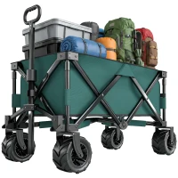 Outsunny 205L Festival Trolley on Wheels, Folding Camping Trolley Cart with Telescopic Handle, Beach Cart with Wide Big Wheels for Outdoor Garden Fishing, Green(m-1)