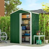 Outsunny Casetta da Giardino in Acciaio 1.1m² con Porta Scorrevole Bloccabile, 136x87x179 cm, Verde(m-2)