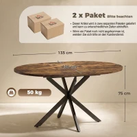 HOMCOM Mesa de Jantar Extensível para 4–6 Pessoas Mesa de Cozinha em Estilo Industrial com Pés em X Castanho Rústico(m-3)
