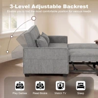 HOMCOM 2 Seater Sofa Bed, 4-in-1 L-Shaped Convertible Pull-Out Sleeper Sofa with Adjustable Backrest and Side Pockets, Grey(m-5)