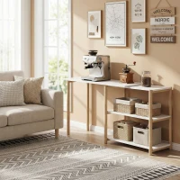 HOMCOM Escritorio Plegable de Ordenador Moderno con Estantes de Almacenamiento y Estructura de Bambú Blanco y Roble(m-9)