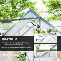 Outsunny Serre de jardin en aluminium polycarbonate avec fondation, serre avec fenêtre réglable porte coulissante 192,5x131x200cm(m-5)