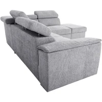 Canapé d'angle convertible réversible - 5 places - DAYTONA - Tissu texturé gris perle - Coffre - 260 x 216 x 94 cm(m-5)