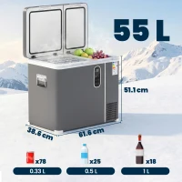 Outsunny 55L Compressor Car Fridge Freezer, Dual Zone Camping Refrigerator with App Control, Grey(m-3)