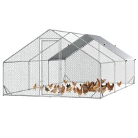 PawHut Enclos poulailler chenil volière extérieur 18 m² - Parc grillagé dim. 6L x 3l x 2H m Acier galvanisé(m-11)