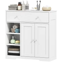 HOMCOM Bathroom Floor Cabinet, Freestanding Bathroom Cabinet with Drawer, Door, Open Shelves, White(m-15)