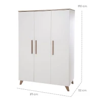 Chambre bébé complete : Lit évolutif 70 x 140 cm + commode a langer + armoire 3 portes - OLE - ROBA - Chene foncé / Blanc(m-5)