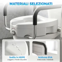 HOMCOM Rialzo WC per Anziani in HDPE con Maniglie Antiscivolo, Larghezza Regolabile, Capacità 136kg, Bianco(m-6)