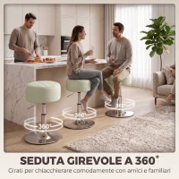HOMCOM Sgabello da Bar in Pelle PU con Altezza Regolabile, Seduta Girevole a 360° e Morbida, Bianco(m-5)