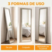 HOMCOM Espejo de Cuerpo Entero 37x157 cm Espejo de Pie Espejo de Pared Forma Rectangular con Marco de Madera Gris(m-5)