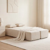 HOMCOM Canapé Convertible 2 Places, Canapé-Lit en Chenille 190cm, Dossier Rabattable, Assise et Accoudoirs Larges, Beige(m-17)