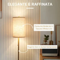 HOMCOM Lampada da Terra con Interruttore a Catena, Paralume in Lino e Base in Acciaio, Attacco E27, Oro e Crema(m-4)