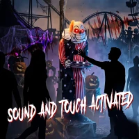 HOMCOM Animated Clown Halloween Decoration, Scary Halloween Animatronics Decor with Sound Touch Activated(m-5)