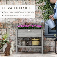Outsunny Wooden Raised Garden Bed, Elevated Planter Box with Storage Shelf and Drainage Holes, Raised Planter with Legs, Grey(m-4)