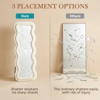 HOMCOM Full Length Mirror, 160 x 60 cm Wavy Full Body Wall Standing Mirror with Velvet Frame and Tempered Glass, Cream White(m-7)