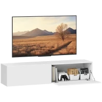 HOMCOM Dulap TV Suspendat pentru Televizoare de 45"-55"-65" cu 2 dulapuri și uși rabatabile, 140x33x29.8 cm, alb(m-11)