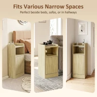 HOMCOM Slim Bedside Table Set of 2 with Charging Station, Narrow Bedside Cabinet with Adjustable Shelf, Oak(m-9)