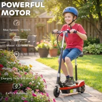 HOMCOM Powered Powered Scooter Ride-On, with Brakes, Adjustable Seat, Adjustable Handlebars, Red(m-4)