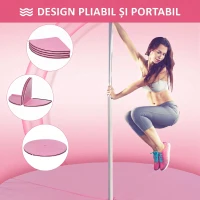 HOMCOM Saltea pentru Pole Dance Antiderapantă, Portabilă, Detașabilă și Pliabilă, pentru Casă și Sală, Ø150 x 5 cm, Roz(m-4)