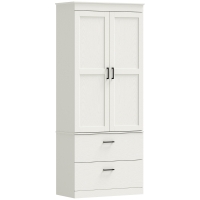 HOMCOM Armoire de cuisine style campagne, grand garde-manger haut avec étagères réglables et 2 tiroirs, Blanc crème