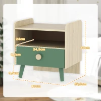 AIYAPLAY Comodino con Cassetto per Bambini 3-10 Anni in Legno e Legno di Pino, 40x32.5x40 cm, Verde(m-3)