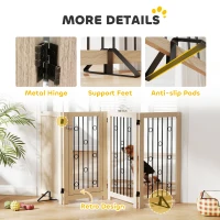 PawHut 4 Panel Freestanding Pet Gate, Indoor Dog Barrier with Lockable Door, Support Feet, 360° Flexible Hinges, Oak(m-8)