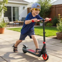 HOMCOM Folding Electric Scooter with Brake, for Ages 6+ Years, 8km/h Maximum Speed, Red(m-2)