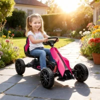 HOMCOM Kids Pedal Go Kart, with Adjustable Seat, EVA Wheels, Seat, Handbrake - Pink(m-2)