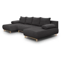 Canapé convertible avec coffre - 6 places - Velours côtelé - Gris anthracite - Style Scandinave - L 313 x H 84 x P 145 cm - MIKA(m-4)