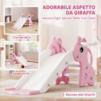 AIYAPLAY Scivolo per Bambini con Scaletta, Canestro da Basket e Pallone, Design Giraffa, per Bambini 1-3 Anni, Rosa(m-5)