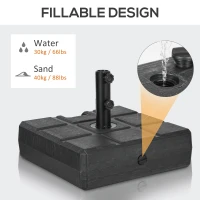 Outsunny 40kg Square Umbrella Parasol Base with Wood Effect, Plastic Umbrella Stand for Outdoor Patio Umbrella, Black(m-5)