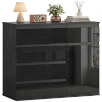 HOMCOM Modernes Sideboard, Stauraum-Sideboard mit 5 Schubladen, verstellbarem Regal, Soft-Close-Tür, Schwarz Hochglanz(m-12)