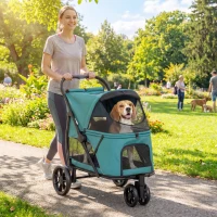 PawHut Dog Stroller, 3 Wheels Pet Stroller with Dual Entry, Easy One-Click Quick Fold, Mesh Windows, Washable Cushion(m-10)