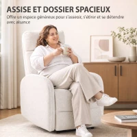 HOMCOM Fauteuil Relax Inclinable, Fauteuil de Relaxation en Peluche Teddy, Assise à Ressorts, Accoudoirs Rembourrés, Crème(m-5)