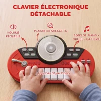 HOMCOM Kit de Batterie pour Enfants avec Tabouret, Clavier Électronique, Microphone, Connecté via USB, 77,5x40x76,5cm, Rouge(m-6)