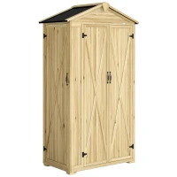 Outsunny Armadio da Giardino a 3 Ante con 4 Ripiani e Ganci, in Legno di Abete, 93x53x168 cm, Color Legno(m-1)