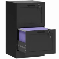 HOMCOM 2-Drawer Filing Cabinet with Lock - Black(m-1)