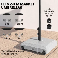 Outsunny Garden Parasol Base Holder, 24kg Water or 30kg Sand Filled, Outdoor Market Umbrella Stand Weight with Wheels and Brakes, Grey(m-5)