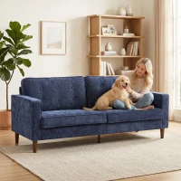 HOMCOM 3 Seater Sofa Button Tufted Upholstered Couch with Wood Legs for Living Room, Dark Blue(m-8)