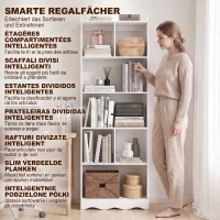 HOMCOM Libreria Moderna a 6 Ripiani con Divisori, 60x26.3x170 cm, Bianco(m-5)