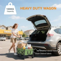 Outsunny 93L Festival Trolley on Wheels, Garden Folding Trolley Cart, 100kg Heavy Duty Collapsible Folding Wagon with Adjustable Handle and Carrying Bag for Beach, Camping, Festival, Green(m-5)
