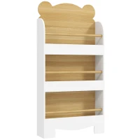 AIYAPLAY Libreria per Bambini con 3 Ripiani a Forma di Orsetto con Barriere Frontali, 55x15x110 cm, Color Legno(m-1)