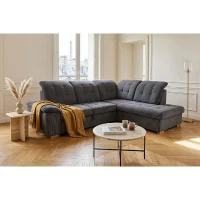 Canapé d'angle convertible - BUNNY - Velours côtelé Anthracite - Coffre - 261 x 212 x 104 cm(m-2)